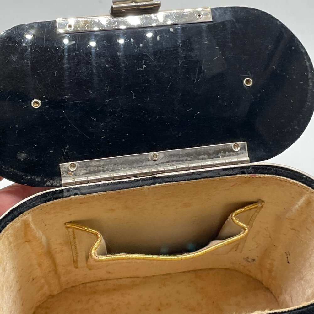 Vintage Black Velvet Hard Sided Box Oval Single Handle Hinged Evening Mini Bag - Picture 6 of 8